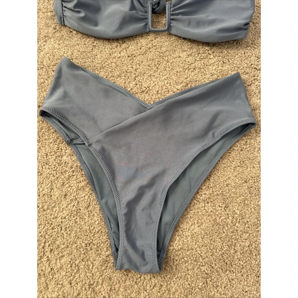 Blue Sheen Bikini H&M High Waisted Cheeky Bottoms Size M Top Size S